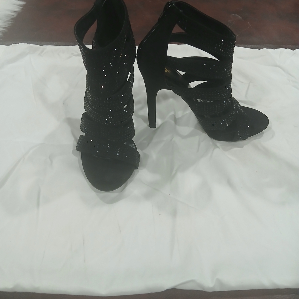 Black Sparkle Strappy High Heel Sandals - Women